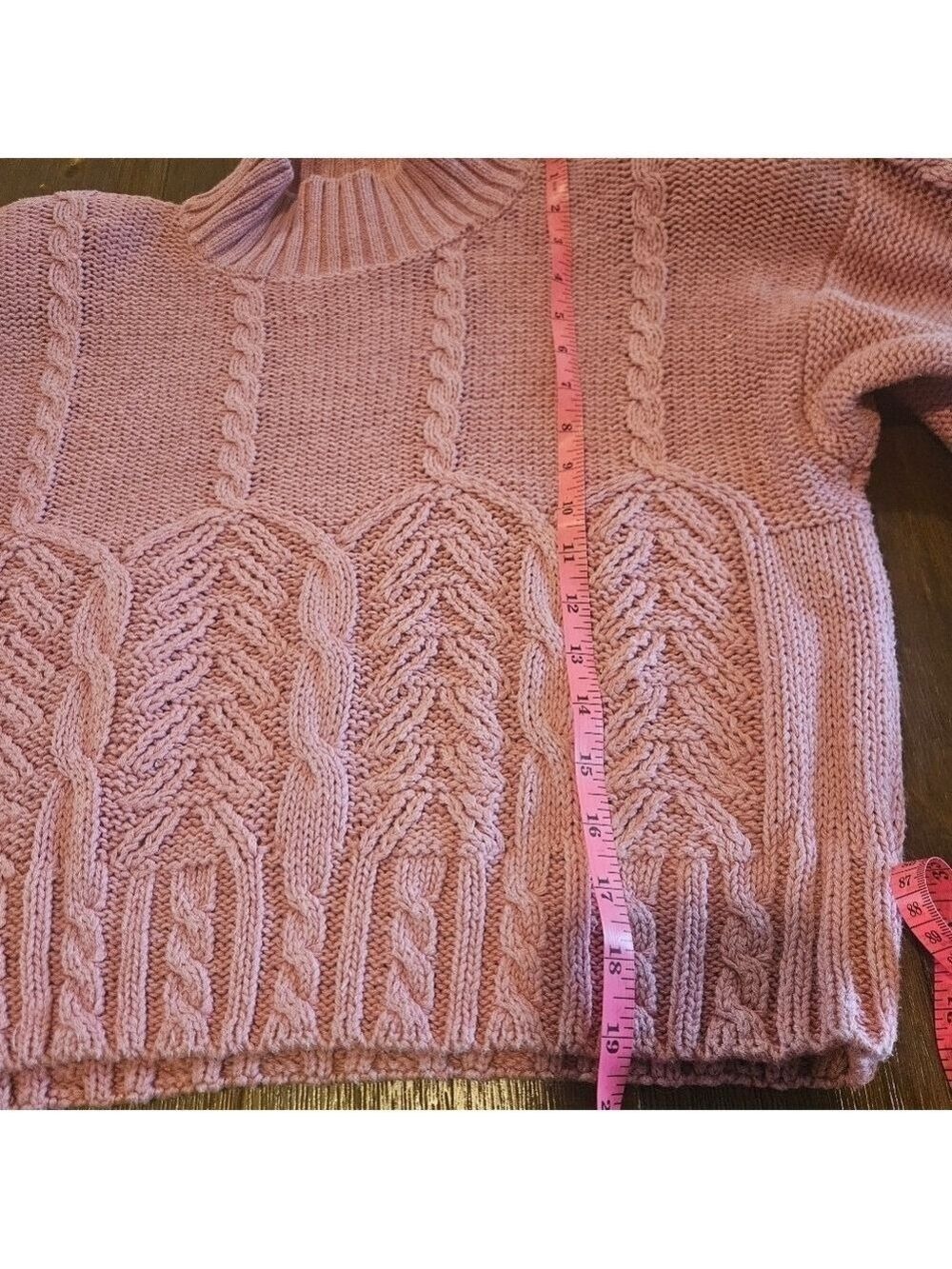IDIOMS VINTAGE 80s WOMEN'S PINK CHUNKY CABLE KNIT TURTLENECK SWEATER SIZE MEDIUM - Picture 9 of 9